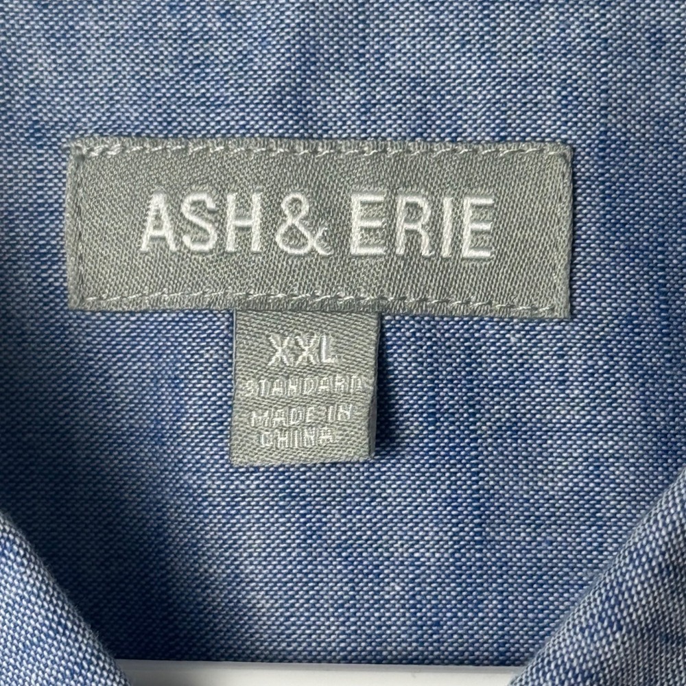 Ash & Erie Button Down Shirt Men XXL Blue Cotton Linen Short Sleeve Standard - Picture 4 of 6